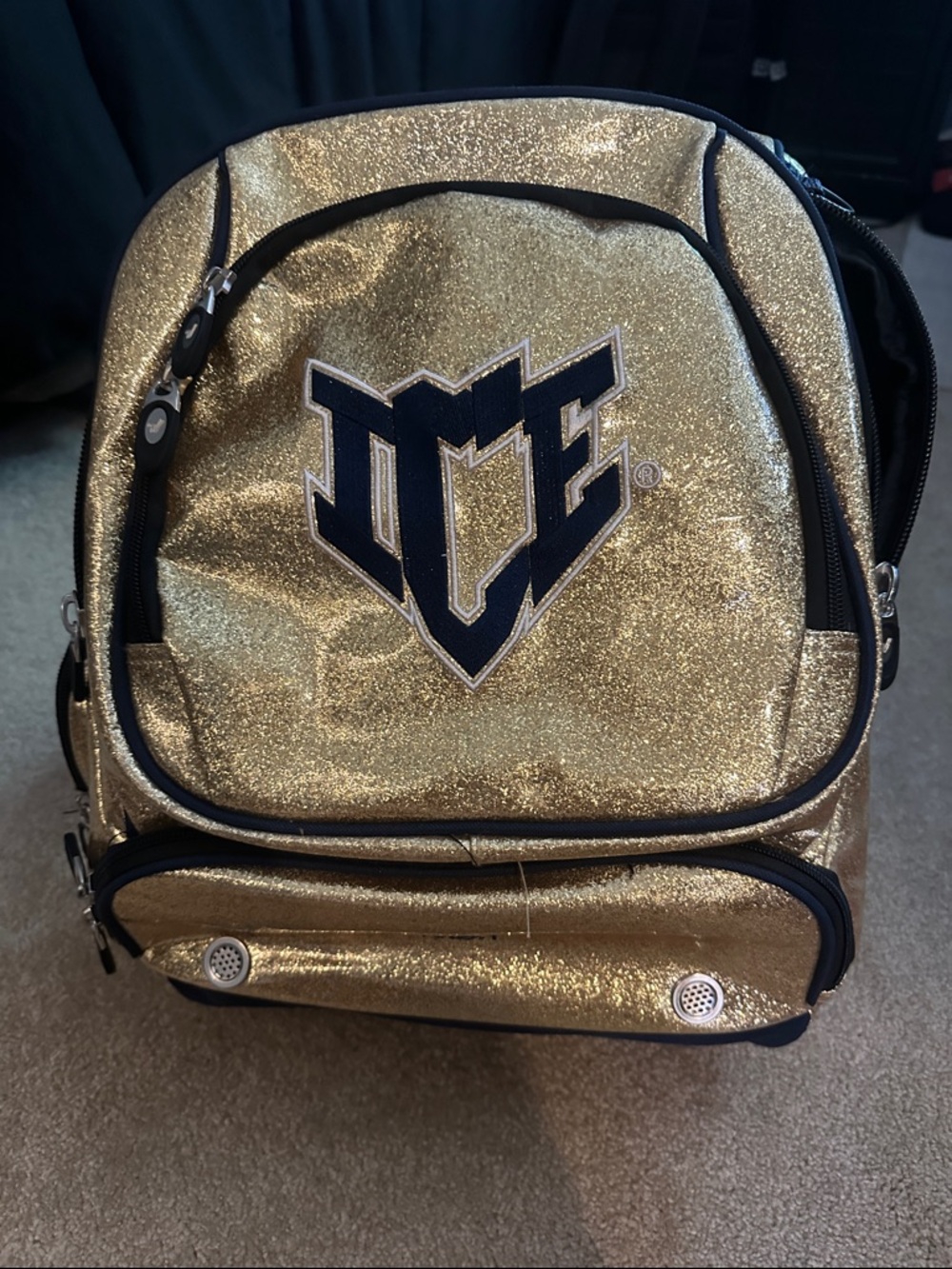 ICE Gold Glitter Backpack with Navy Logo